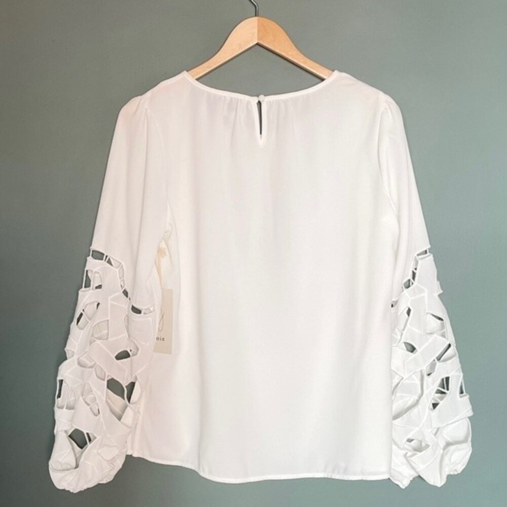 NWT Joie Top Long Sleeve Broderie Lace Blouse Ivory Crepe Women’s Size Small NEW - Picture 7 of 16